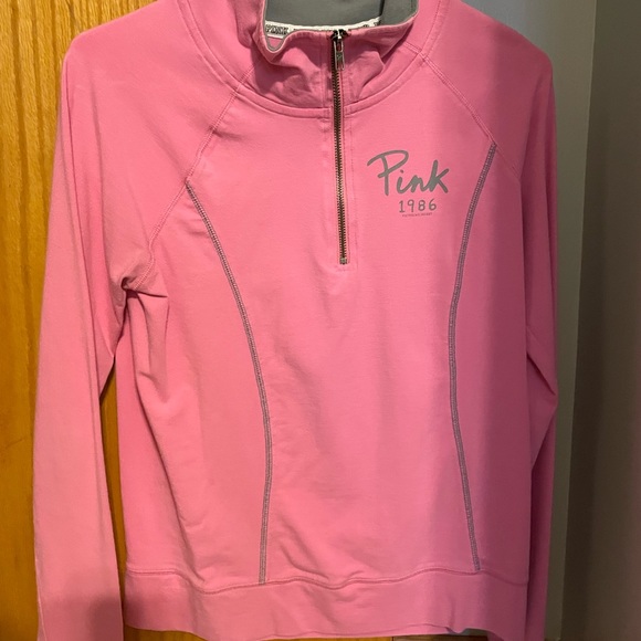 PINK Victoria's Secret Tops - Victoria Secret Pink Gray and Pink 3/4 Zip Up Sweatshirt